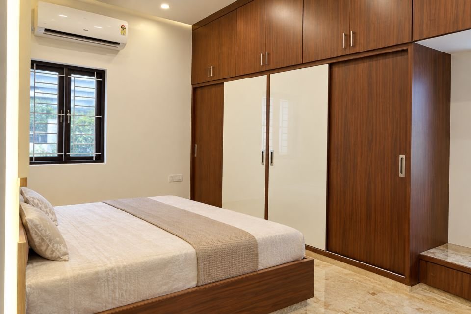 Bedroom with built-in sliding wardrobe