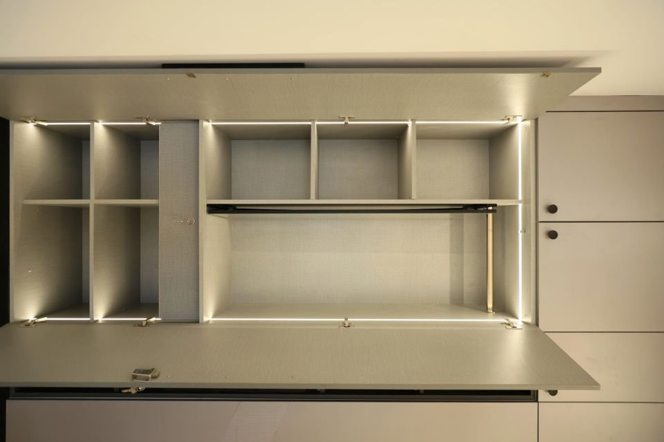 Kitchen overhead cabinets with open shelves