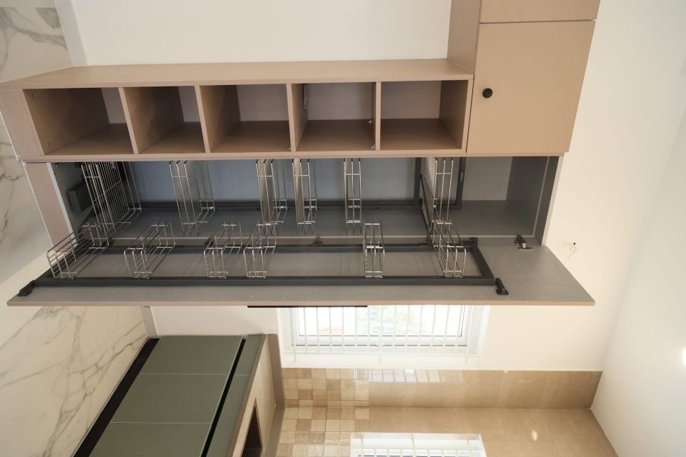Kitchen wall units seen from below