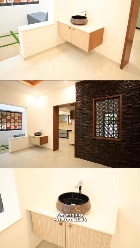 Wash counter, dining wall and stone clad wall in a finished home