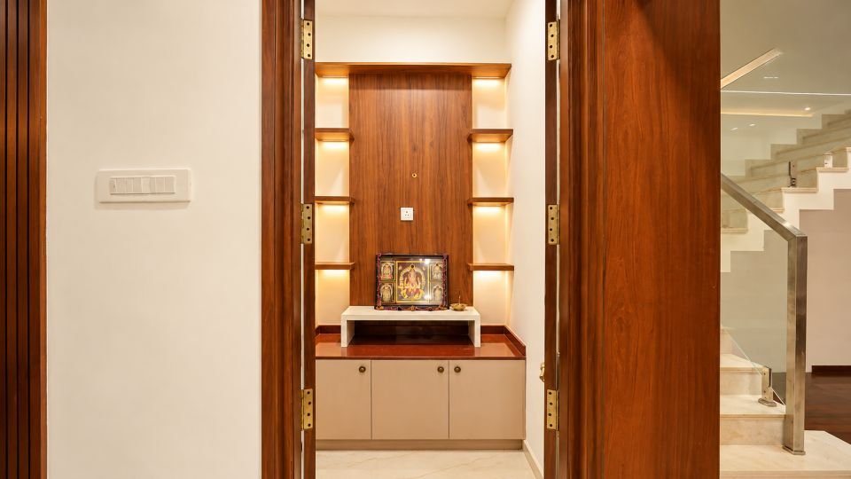 Pooja unit in wood finish
